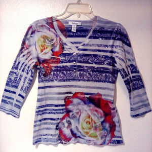Style & Co Blue Dreamer 1/4 Sleeve Top Size: PS -NWOT